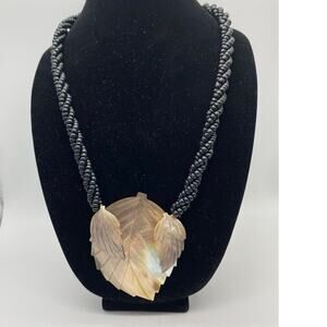 Vintage iridescent shell MOP leaf multi strand chunky Black braided  beading‎